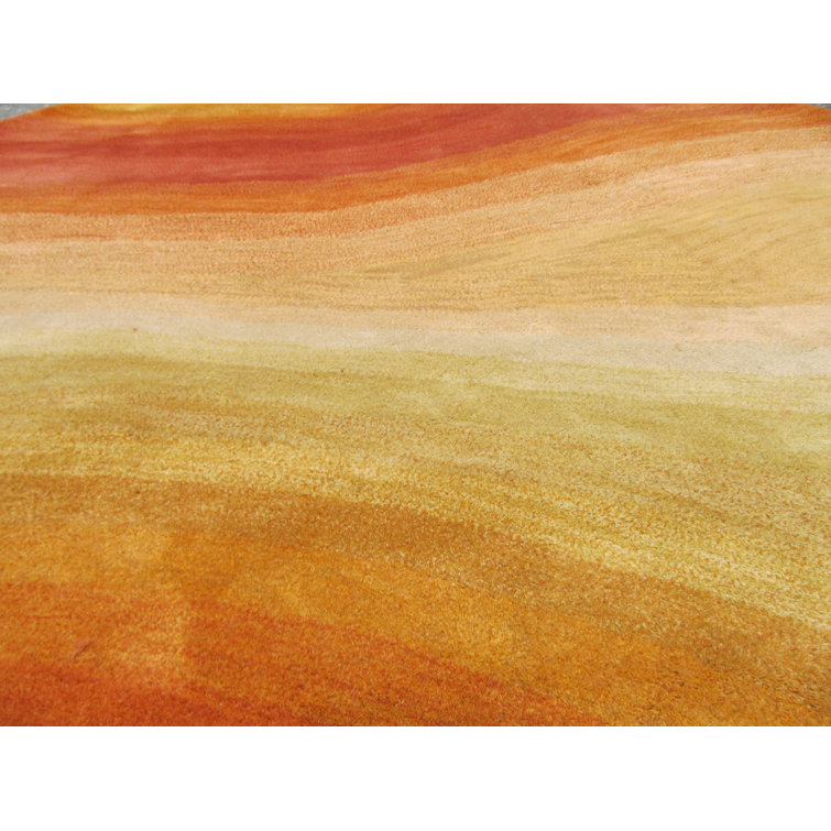 Latitude Run® Navarrete Abstract Handmade Tufted Wool Orange/Blue Area